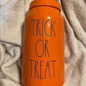 Rae Dunn orange trick or treat canister